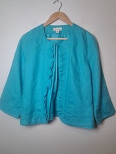 Kim Rogers 100 Linen Jacket Blazer PM Blue Ruffle Open Front Lined