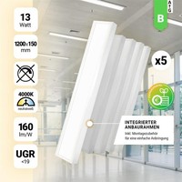 5X Led Anbauleuchte 120X15Cm Neutralweiß 4000K Led Rasterleuchte 13W UGR<19