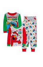 Sesame Street Elmo 4 PC Long Sleeves Cotton Christmas Pajama Set Boy Size 2t