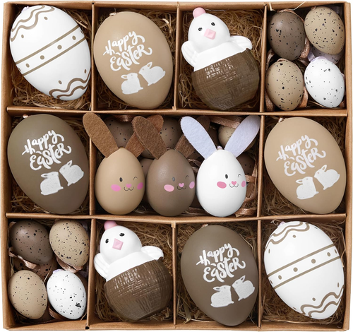 35Pcs Easter Eggs Ornaments Tree Decorations, Beige White Plastic Easter Eggs Bu