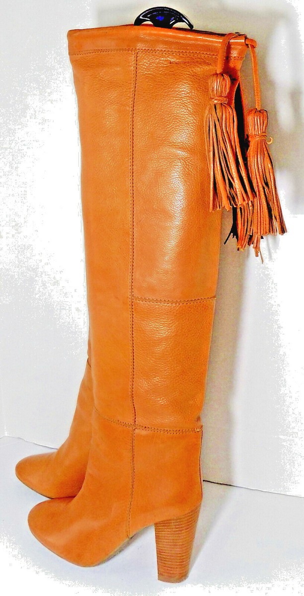 FORNARINA Golden Brown Leather Over-the-Knee Boots w Drawstring