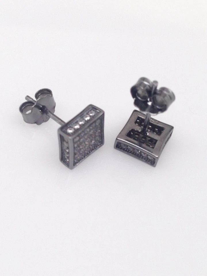 Aretes cuadrados de plata de ley 925 para hombre pequeños tachuelas de circonita cúbica gris de 7 mm Foto 3 de 4
