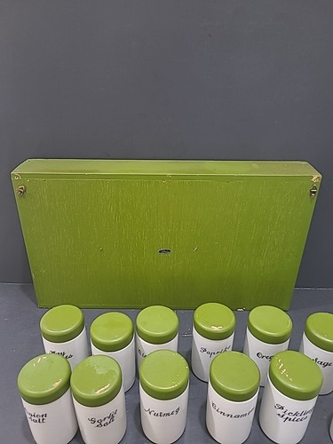 Juego de tarros de especias vintage aguacate verde porcelana madera/corcho Japón MCM - Imagen 8 de 9
