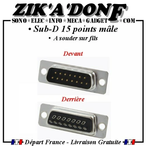SANS Connecteur prise Sub-D mâle 15 points à souder sur fils (SUBD 15PTS)