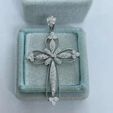 1.80Ct Round Cut Simulated Diamond Holy  Cross Pendant In 14K White Gold Plated