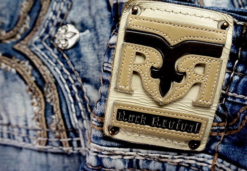 $220 Mens Rock Revival Jeans "Rahm" Thick Leather Inserts Straight 33 X 31 - Picture 8 of 13