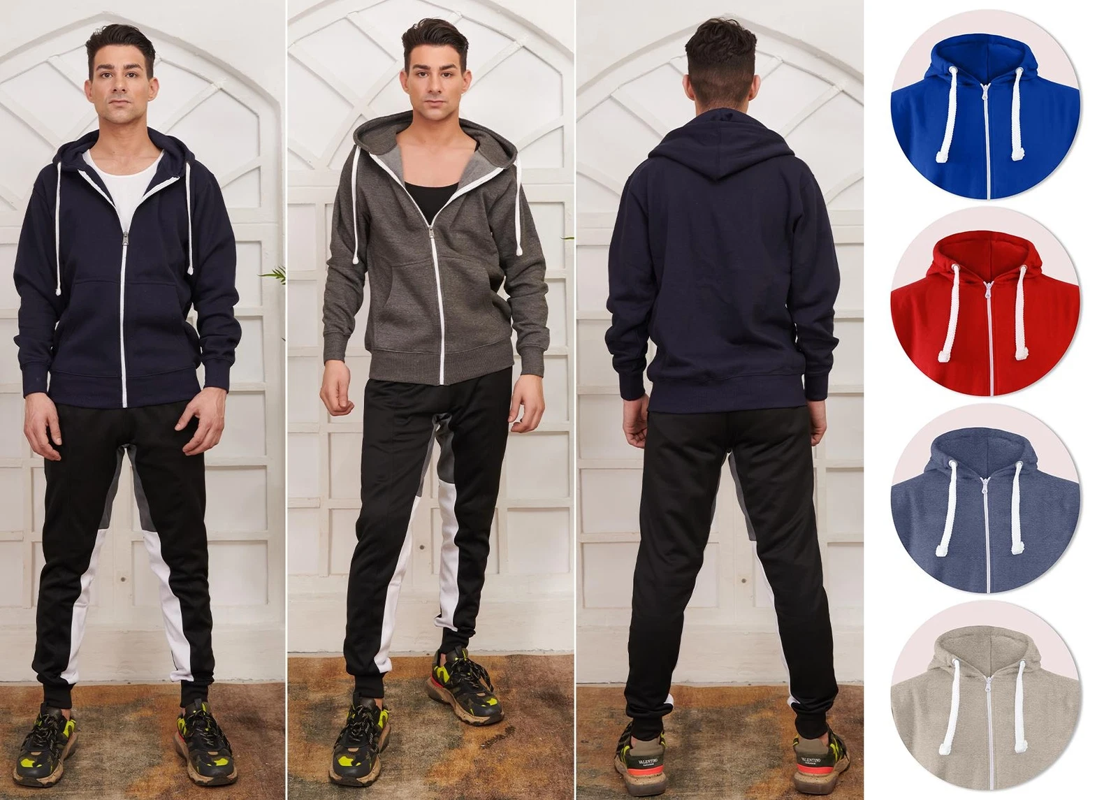 Mens Full Zip Up Plain Hooded Sweatshirt Fleece Zipper Warm Soft Lined Hoodie