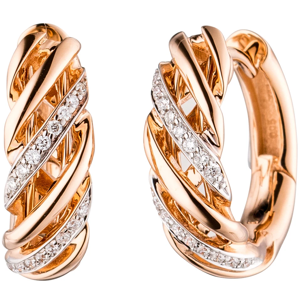 Klapp-Creolen Ohrringe 585 Gold Rotgold mit Diamanten weiß 0,10 ct. W/SI Damen - Bild 1 von 1