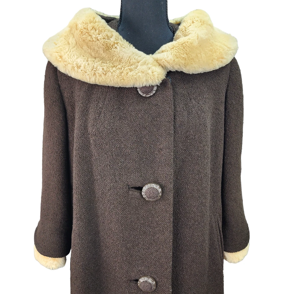 Abrigo De Colección Stevens Forstmann GRANDE Leakas Furriers Dayton OH Marrón Oscuro Piel Tostada Foto 2 de 4