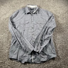 John Varvatos Linen Blend Shirt Mens Medium Gray Chambray Classic Preppy Casual