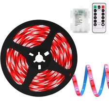 LED Strip Lights Battery Powered 90 LED Red 2835 SMD Strip Lights 9.8 Ft Cutt...