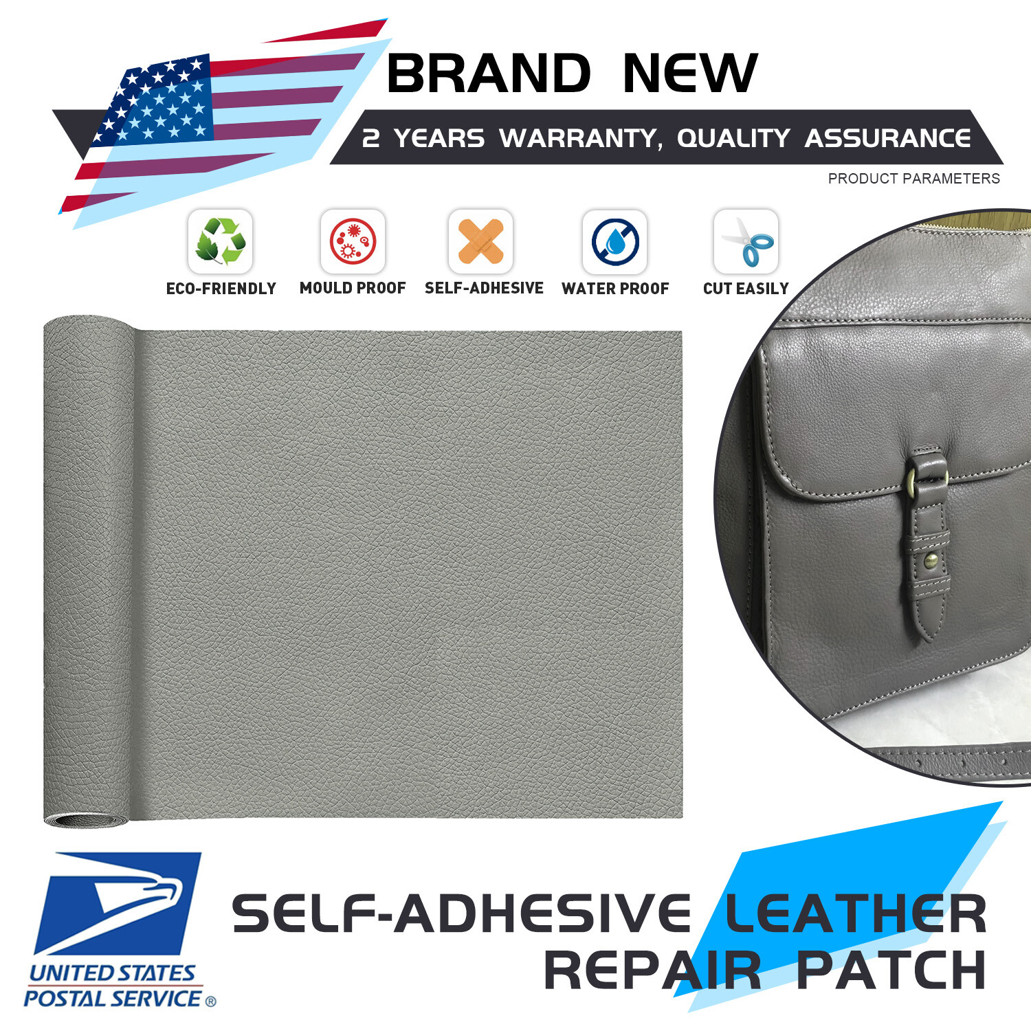 Self-Adhesive Grey Leather Repair Kit Patch Sticker Sofa Clothing Car Bus Seat