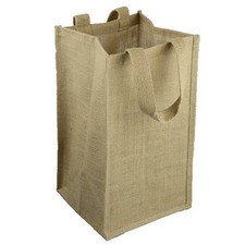 8" x 8" x 14" Natural Burlap Wine Bag w/Dividers 4 Bottles