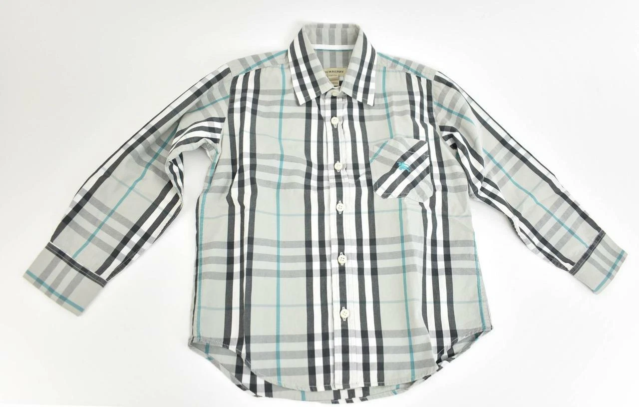 Camicia BURBERRY bambini: grigio ""Nova Check"" e logo maniche lunghe taglia: 4 anni 104 cm