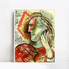 Framed Print Art 1938,Tete de Jeune Fille au Poeme by Pablo Picasso 20"x24"