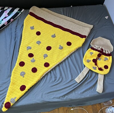 Adult Pizza Blanket Knit Crochet Sleeping Bag Pepperoni Mushroom