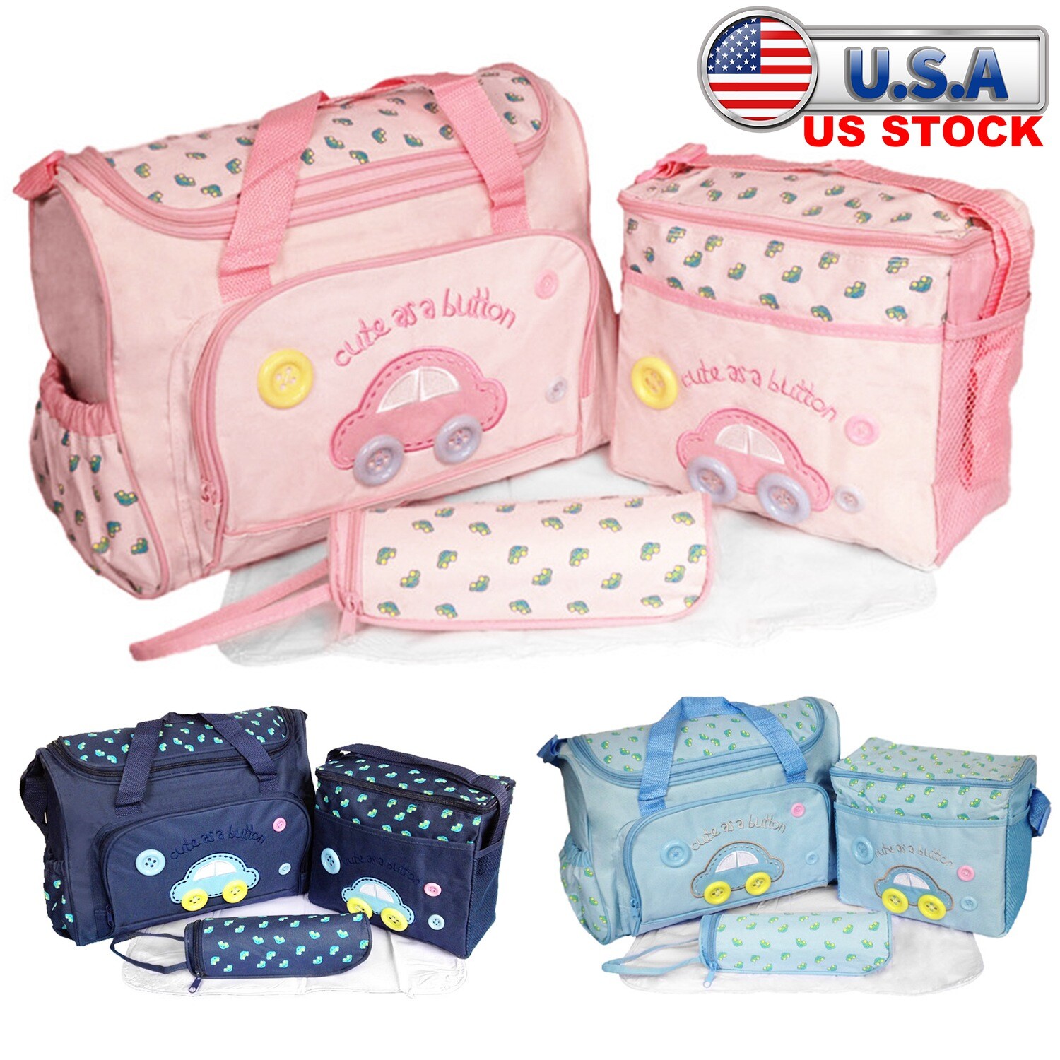 4Pcs Diaper Bag Set with Wipes Pouch & Changing Pad for Moms  -image