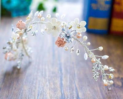 Wunderschöne Brautjungfern Braut Blume Vintage Stil Perle Kristall Haarteil Diadem