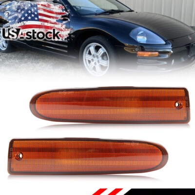 2X Amber Lens Front Bumper Turn Signal Lights For 2000-2002 Mitsubishi Eclipse
