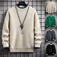 Men Stripe Long Sleeve Solid Color Knitted Sweater O-Neck Pullover Jumper Tops