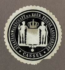 Siegelmarke Preußen: STAATSANWALTSCHAFT B. D. KOEN. PREUSS. LANDGERICHT CASSEL