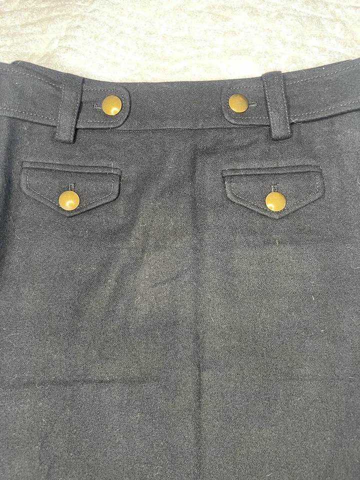 J. Falda lápiz Crew negra lana botones delanteros rectos hasta la rodilla talla 2 C Foto 3 de 4