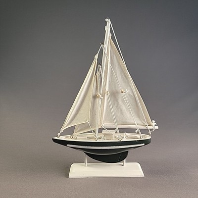 Wooden Green White Pacific Sailer with White Sails Model Sailboat 11''Tall/7''Long