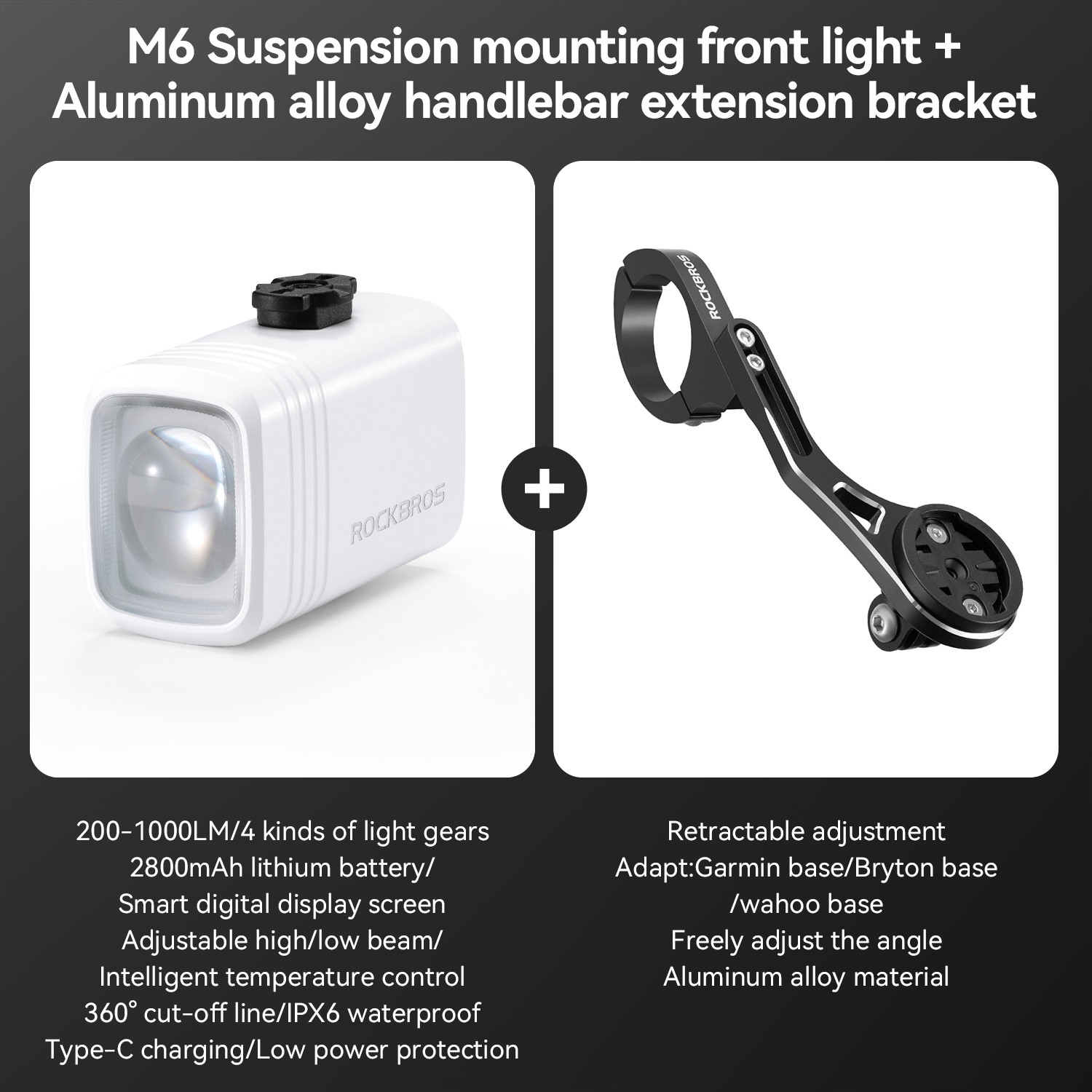 ROCKBROS Super Bright LED Bike Light USB Recharge Smart Fron