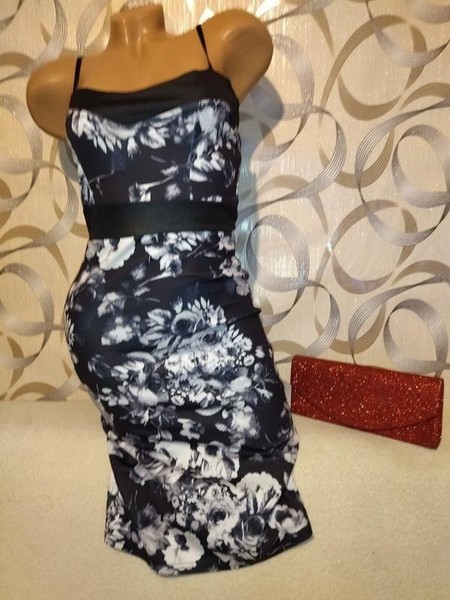 Women Pink Soda Dress Black Floral Print 34 / XS