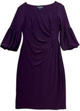Lauren Ralph Lauren Womens Ruched Sheath Dress Bell Sleeve Size 6 Deep Purple