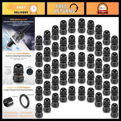 50pcs 1/2'' NPT Waterproof Cable Gland IP68 Nylon Cord Grip Connector Strain Reli
