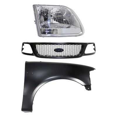 Grille Kit For 2001-2003 Ford F-150 PTM Honeycomb with RH Fender and Headlight
