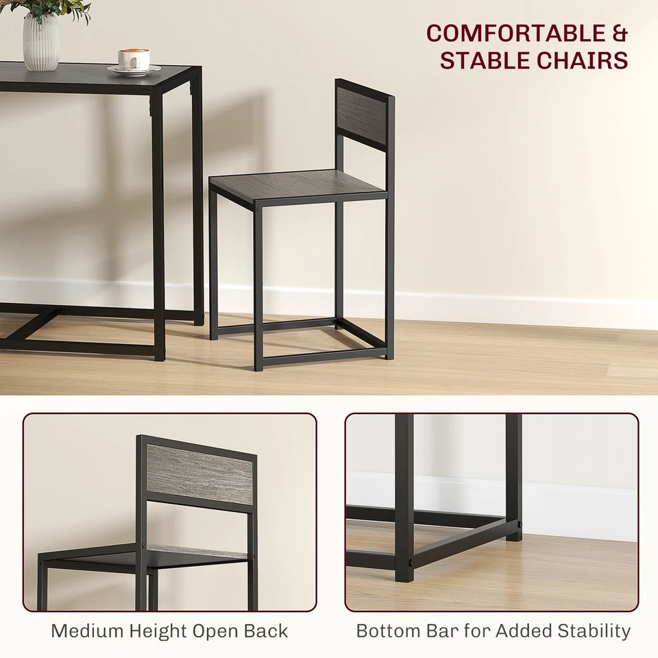 HOMCOM 3 Piece Dining Table Set with Metal Frame Grey Wood-Effect - Image 4 of 4