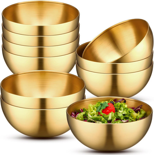 Nuogo 10 Pcs Gold Mixing Bowls Decorative Metal Stainless 5.9 Inch, Golden - Picture 1 of 7
