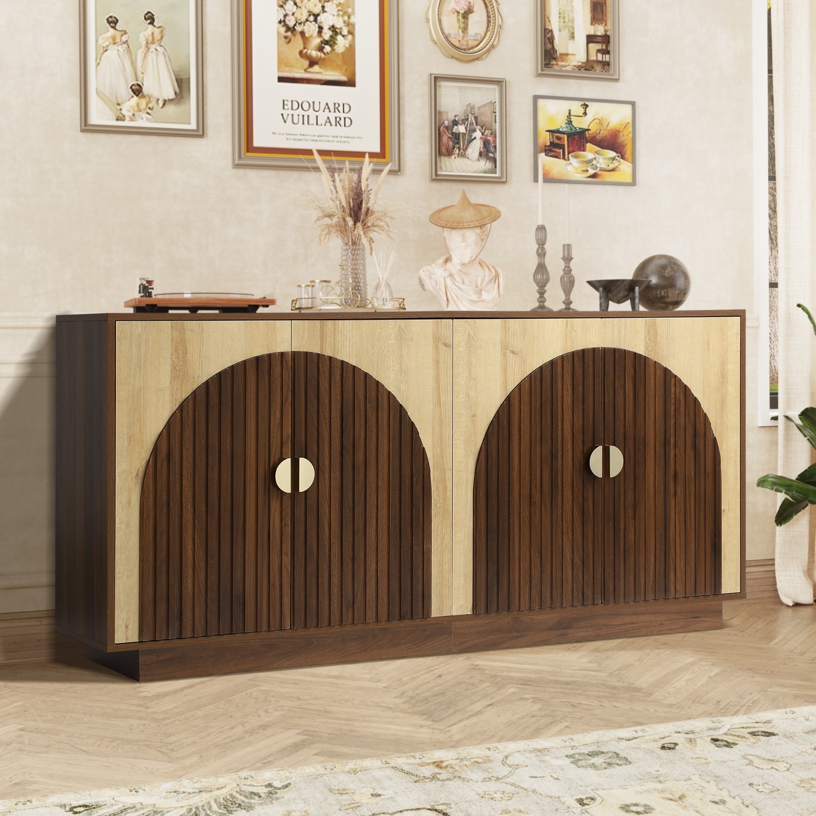 65" Fluted Sideboard Buffet Cabinet with Storage and Adjusta