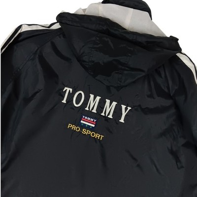 Vintage Tommy Hilfiger Windbreaker Mens XL Black Striped Pro Sport Embroidered