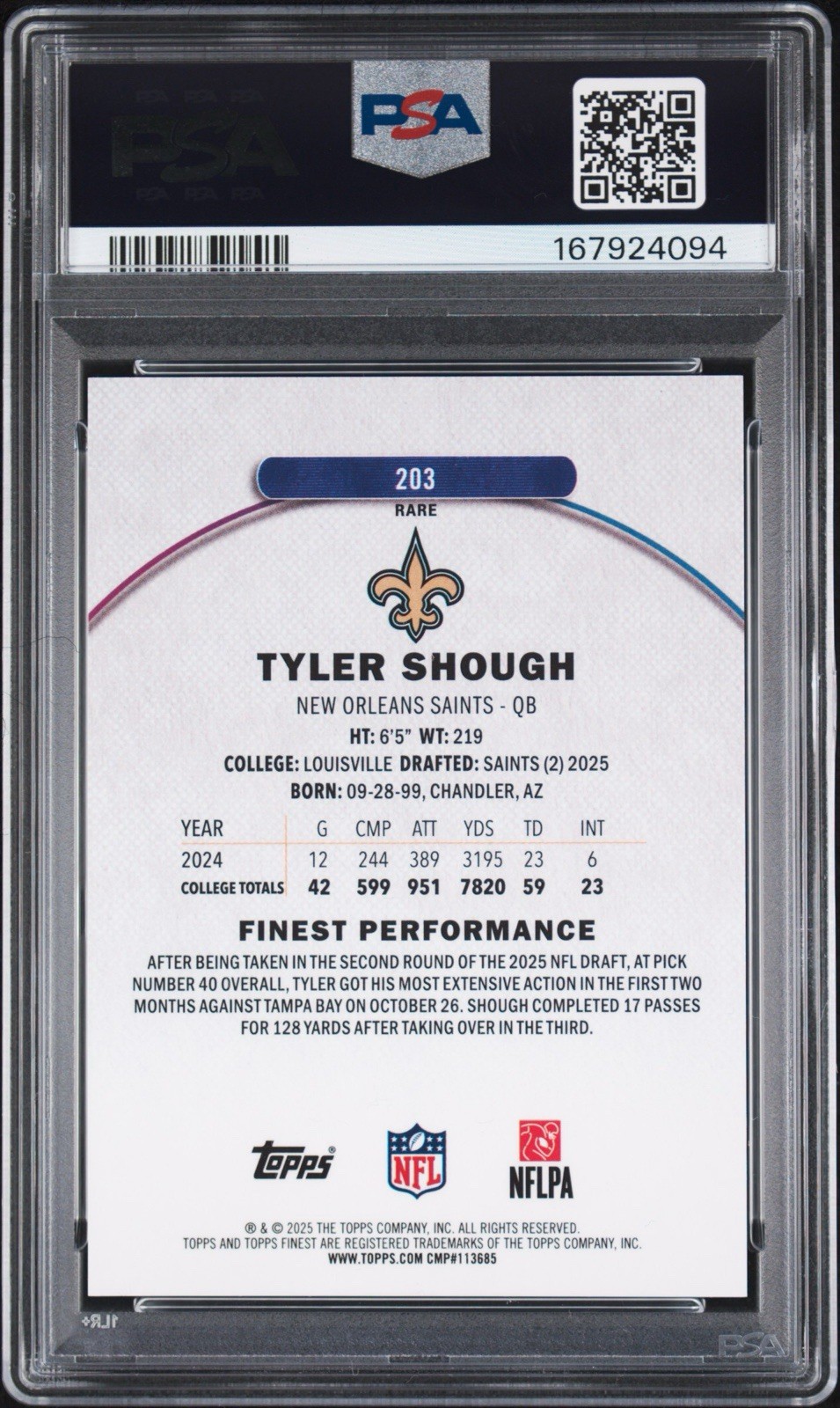 2025 Topps Finest Rookie Tyler Shough Red Geometric  Rare /3 RC PSA POP eBay 1/1 view 2