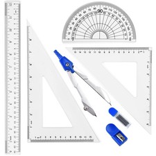 12 Inch Math Geometry Tool Plastic Ruler Square Set with Compass Protractor