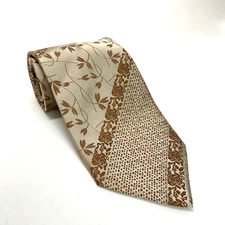 THE BIG KNOT by Steven Land 100% Silk Necktie Tan Gold Brown 62"x4" Floral.