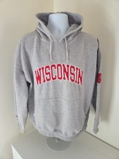 University Of Wisconsin Badgers Pullover Hoodie Embroidered Adult XL Gray/Red