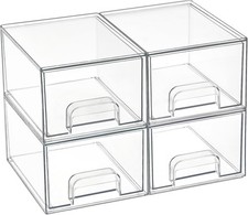 Vtopmart 4 Pack Clear Makeup Organiser, Acrylic Small Stackable Storage Drawers