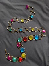 Vintage 80s 90s Rainbow Faceted Crystal Belt Heavy Gold Crown Bezel Graduated 38