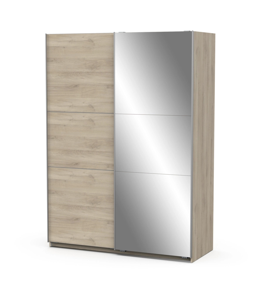 ARMADIO 2 ANTE SCORREVOLI "GHOST" CON SPECCHIO EFFETTO QUERCIA 148X59,9X203 CM