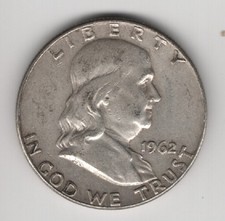 1962 D FRANKLIN HALF DOLLAR 90% SILVER DENVER MINT .50¢ UNITED STATES OF AMERICA