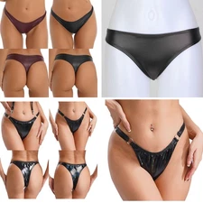 Womens PU Leather Thong Panties Low Rise G-string Lingerie Underwear Knickers
