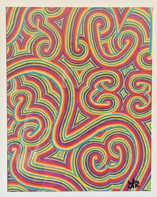 Color Pencil Line Art Original Drawing OOAK Matted & Framed