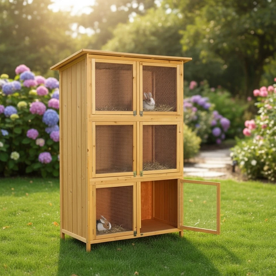 MUCOLA Establo para conejos recinto al aire libre jaula para conejos 6 cajas madera establo para animales pequeños XXL