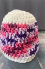 Hand Crocheted Multicolor Beanie Hat Winter Warm Newborn Baby Sz 0-6 Month Gift