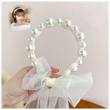 Pearl Headpiece Head Band Bridal Headband with White Ribbon for Wedding
