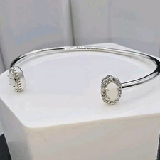 Kendra Scott "Calla" Rhodium Plated Silver Tone Cuff Bracelet Slate Cat’s Eye